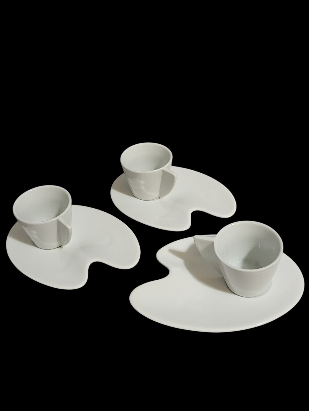 6-Pc Set Espresso Demitasse Cups Saucers White Ceramic Modern MCM Minimalist